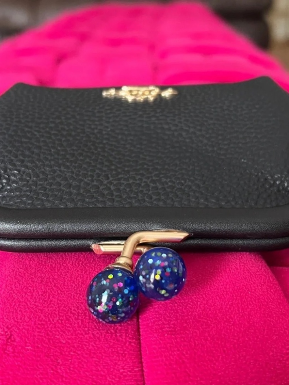 Coach Black Pebbled Leather Kisslock Coin Purse Crystal Clasp Mini Pouch - Picture 7 of 9